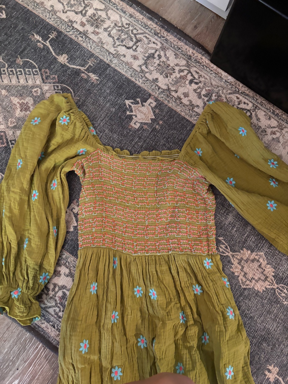 Floral Embroidered Maxi Dress Puff Sleeves | Size M - Picture 5 of 7